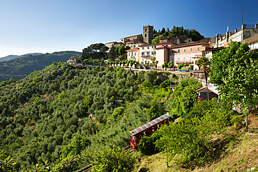 Funicular below hill top town, Montecatini Alto, Tuscany, Italy, Europe