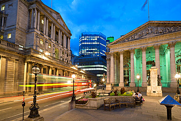 Royal Exchange and the Bank of England, Threadneedle Street, London, England, United Kingdom, Europe