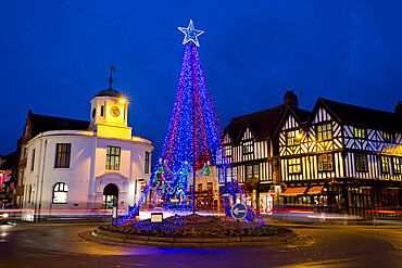 Christmas lights, Market Cross, Stratford-upon-Avon, Warwickshire, England, United Kingdom, Europe