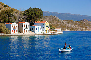 View of harbour, Kastellorizo (Meis), Dodecanese, Greek Islands, Greece, Europe