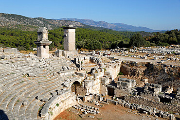 Amphitheatre and Harpy monument, Xanthos, Kalkan, Lycia, Antalya Province, Mediterranean Coast, Southwest Turkey, Anatolia, Turkey, Asia Minor, Eurasia