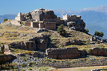 Ruined stadium and Acropolis, Tlos, near Kalkan, Lycia, Antalya Province, Mediterranean Coast, Southwest Turkey, Anatolia, Turkey, Asia Minor, Eurasia