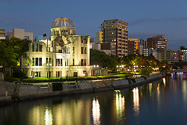 Atomic Bomb Dome at night, UNESCO World Heritage Site, Hiroshima, Western Honshu, Japan, Asia