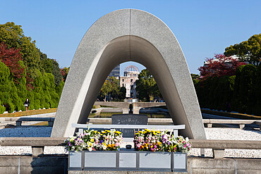 Cenotaph for the A-Bomb Victims, Hiroshima Peace Memorial Park, Hiroshima, Western Honshu, Japan, Asia