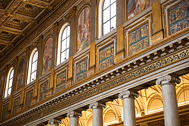 Mosaics along nave of basilica of Santa Maria Maggiore (St. Mary Major), Piazza Santa Maria Maggiore, Rome, Lazio, Italy, Europe