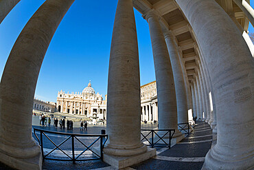 S.t Peter's Basilica and the colonnades of St. Peter's Square (Piazza San Pietro), UNESCO World Heritage Site, Vatican City, Rome, Lazio, Italy, Europe