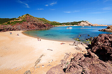 View over Cala Pregondo and Cala Pregonda, near Fornells, North Coast, Menorca, Balearic Islands, Spain, Mediterranean, Europe