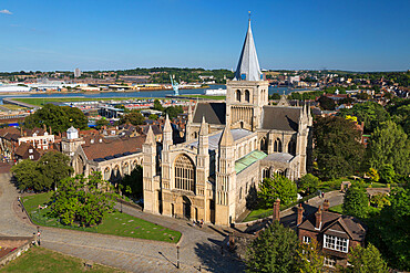 Rochester Cathedral viewed from castle, Rochester, Kent, England, United Kingdom, Europe