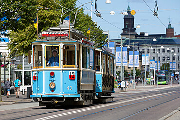 Old style tram on Kungsportsavenyen, Gothenburg, West Gothland, Sweden, Scandinavia, Europe