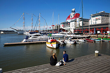 Lilla Bommen harbour and the Goteborgs-Utkiken building, Gothenburg, West Gothland, Sweden, Scandinavia, Europe