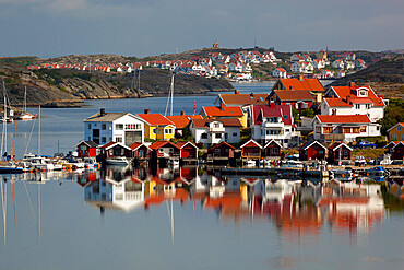 View over harbour and houses, Stocken, Orust, Bohuslan Coast, Southwest Sweden, Sweden, Europe