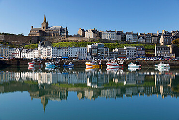 Harbour and upper town, Granville, Normandy, France, Europe