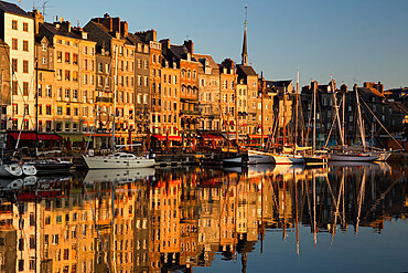 Saint Catherine Quay in the Vieux Bassin at sunrise, Honfleur, Normandy, France, Europe