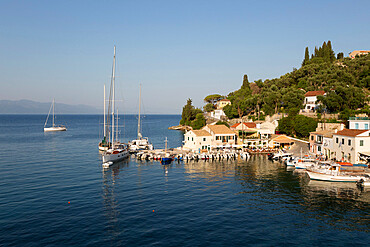 View over harbour, Loggos, Paxos, Ionian Islands, Greek Islands, Greece, Europe