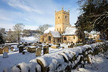 St. Eadburgha's Church in snow, Broadway, The Cotswolds, Worcestershire, England, United Kingdom, Europe