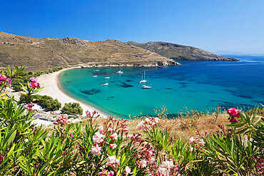 View over Ganema beach on island's south coast, Serifos, Cyclades, Aegean Sea, Greek Islands, Greece, Europe