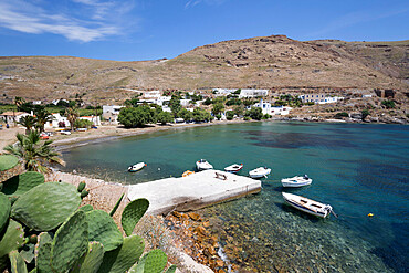 View over Megalo Livadi on island's west coast, Serifos, Cyclades, Aegean Sea, Greek Islands, Greece, Europe