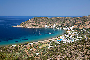 View over Vathi beach, Vathi, Sifnos, Cyclades, Aegean Sea, Greek Islands, Greece, Europe