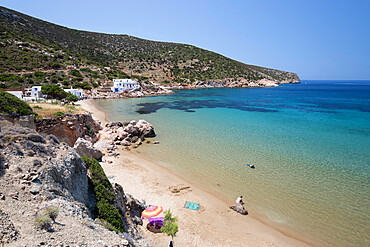 View over Vathi beach, Vathi, Sifnos, Cyclades, Aegean Sea, Greek Islands, Greece, Europe