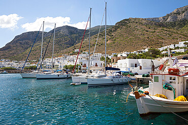 View over Kamares harbour, Kamares, Sifnos, Cyclades, Aegean Sea, Greek Islands, Greece, Europe