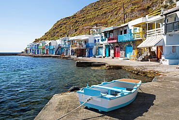 Colourful fishermen's boat houses, Klima, Milos, Cyclades, Aegean Sea, Greek Islands, Greece, Europe