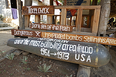 Casing of American cluster bomb, Nong Khiaw, Muang Ngoi District, Luang Prabang Province, Northern Laos, Laos, Indochina, Southeast Asia, Asia