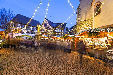 Christmas market at the Place du Marche aux Saules, Eguisheim, Alsace, France, Europe