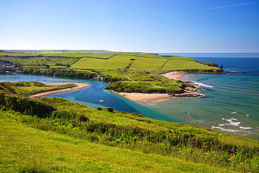 Bantham Sand beach and the River Avon viewed from Bigbury-on-Sea, Bantham, South Hams district, Devon, England, United Kingdom, Europe