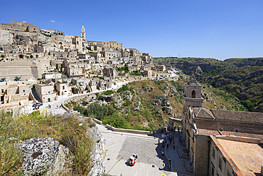 Church of Saint Peter and Paul and the Sassi di Matera old town and canyon, Matera, Basilicata, Italy, Europe