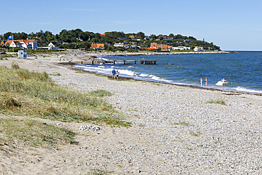 Sandy beach backed by sand dunes in summer, Gilleleje, Zealand, Denmark, Europe
