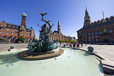 Townhall Square with fountain, Copenhagen, Zealand, Denmark, Europe