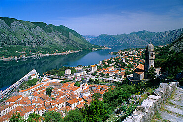 View over old town and bay from fortress of St. Ivan, Kotor, UNESCO World Heritage Site, The Boka Kotorska (Bay of Kotor), Montenegro, Europe