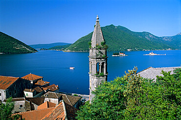 Church of St. Nikola with islet monasteries of St. George and Our Lady of the Lake, Perast, The Boka Kotorska (Bay of Kotor), UNESCO World Heritage Site, Montenegro, Europe