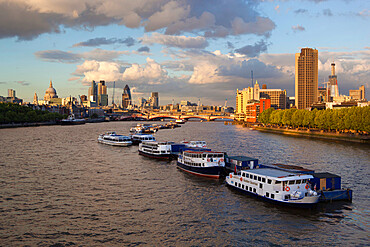 View along River Thames to Blackfriars Bridge and St. Paul's Cathedral, London, England, United Kingdom, Europe