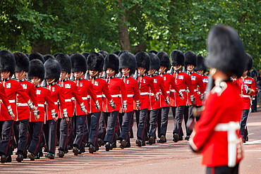 Scots Guards marching along The Mall, Trooping the Colour, London, England, United Kingdom, Europe