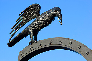 Raven motif derived from Coat of Arms of Matthias Corvinus, Royal Palace (Buda Castle), Budapest, Hungary, Europe