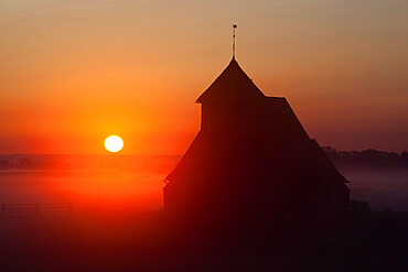 Fairfield church at sunrise, Romney Marsh, near Rye, Kent, England, United Kingdom, Europe