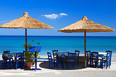 Beach cafe, Kato Zakros, Lasithi region, Crete, Greek Islands, Greece, Europe