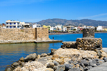 Sea front and Venetian fortress, Ierapetra, Lasithi region, Crete, Greek Islands, Greece, Europe