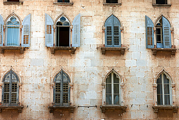 Window arches in old town, Porec, Istria, Croatia, Europe