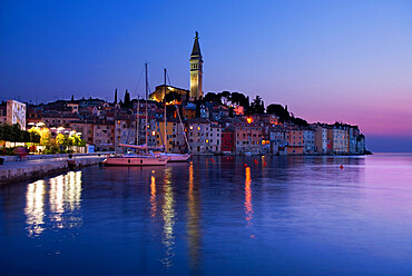 Old Town and St. Euphemia's Church at dusk, Rovinj, Istria, Croatia, Adriatic, Europe