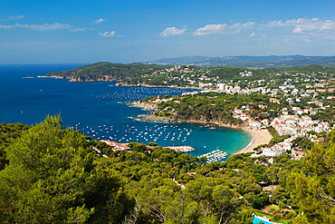 View over Llafranc and Cap Roig from Cap de St. Sebastia, near Palafrugell, Costa Brava, Catalonia, Spain, Mediterranean, Europe