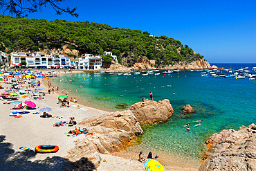 Beach in Summer, Tamariu, near Begur, Costa Brava, Catalonia, Spain, Mediterranean, Europe