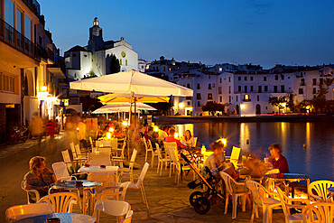 Cafe on harbour, Cadaques, Costa Brava, Catalonia, Spain, Mediterranean, Europe