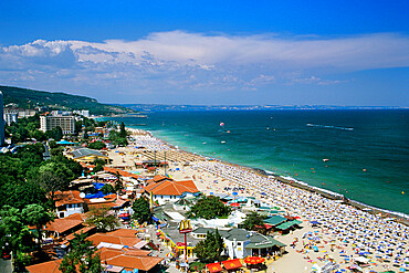 View over resort, Golden Sands, Black Sea coast, Bulgaria, Europe