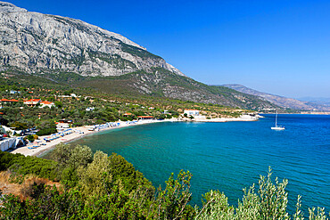 Limnionas beach and Mount Kerketeas, Samos, Aegean Islands, Greece, Europe