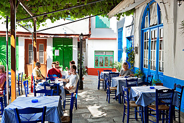 Greek taverna in centre of mountain village, Vourliotes, Samos, Aegean Islands, Greece