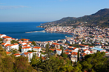 View over town and port, Samos Town, Samos, Aegean Islands, Greece