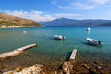 Boats in bay, Psili Ammos, Samos, Aegean Islands, Greece