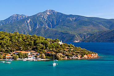 View over east coast village, Posidonio, Samos, Aegean Islands, Greece